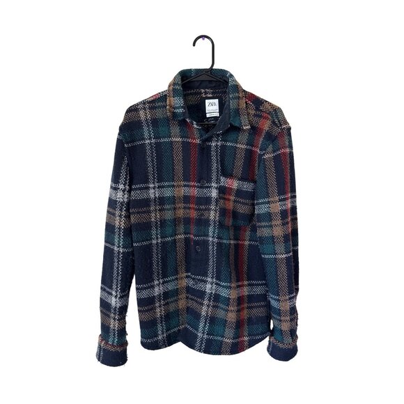 Zara Cafissi Mens Blue‎ Italy Plaid Check Shirt Jacket Size S Casual Staple